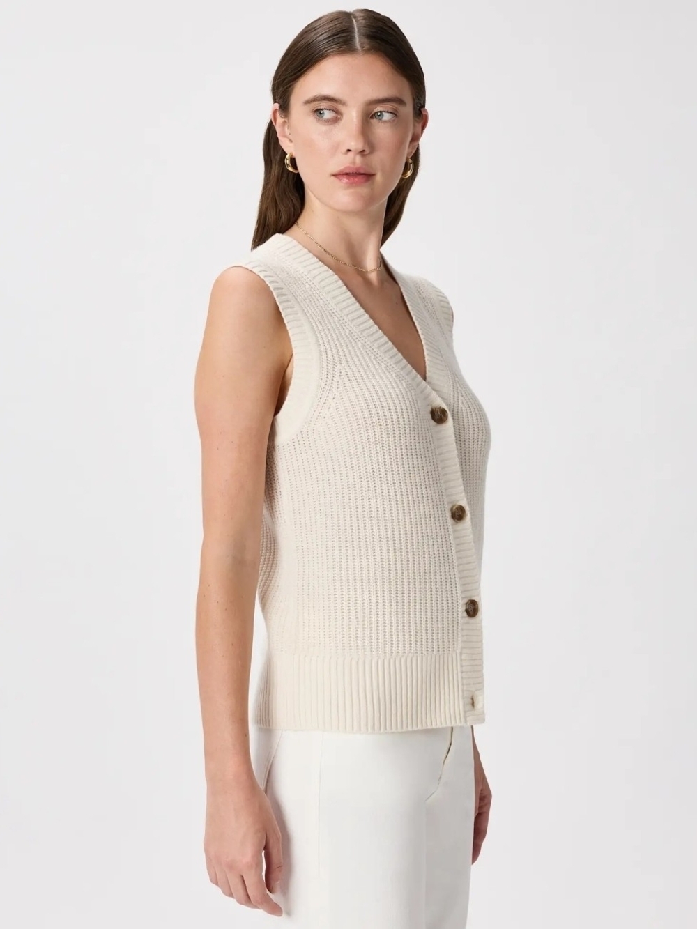 Quince Mongolian Cashmere Fisherman Ivory Sweater Vest, Sz L, NWT
